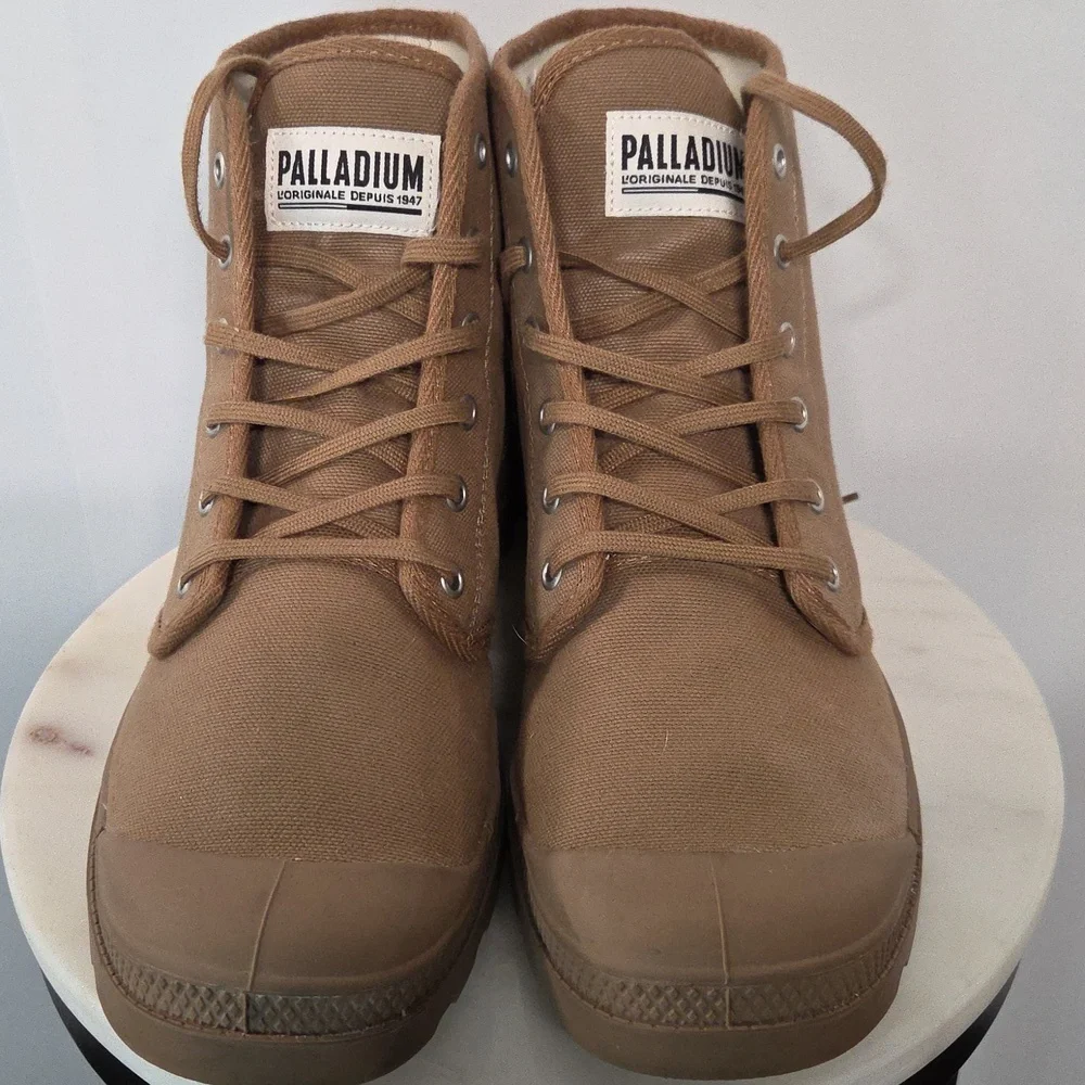 Palladium Unisex Brown Canvas Lace-Up Boots 11M 12.5W